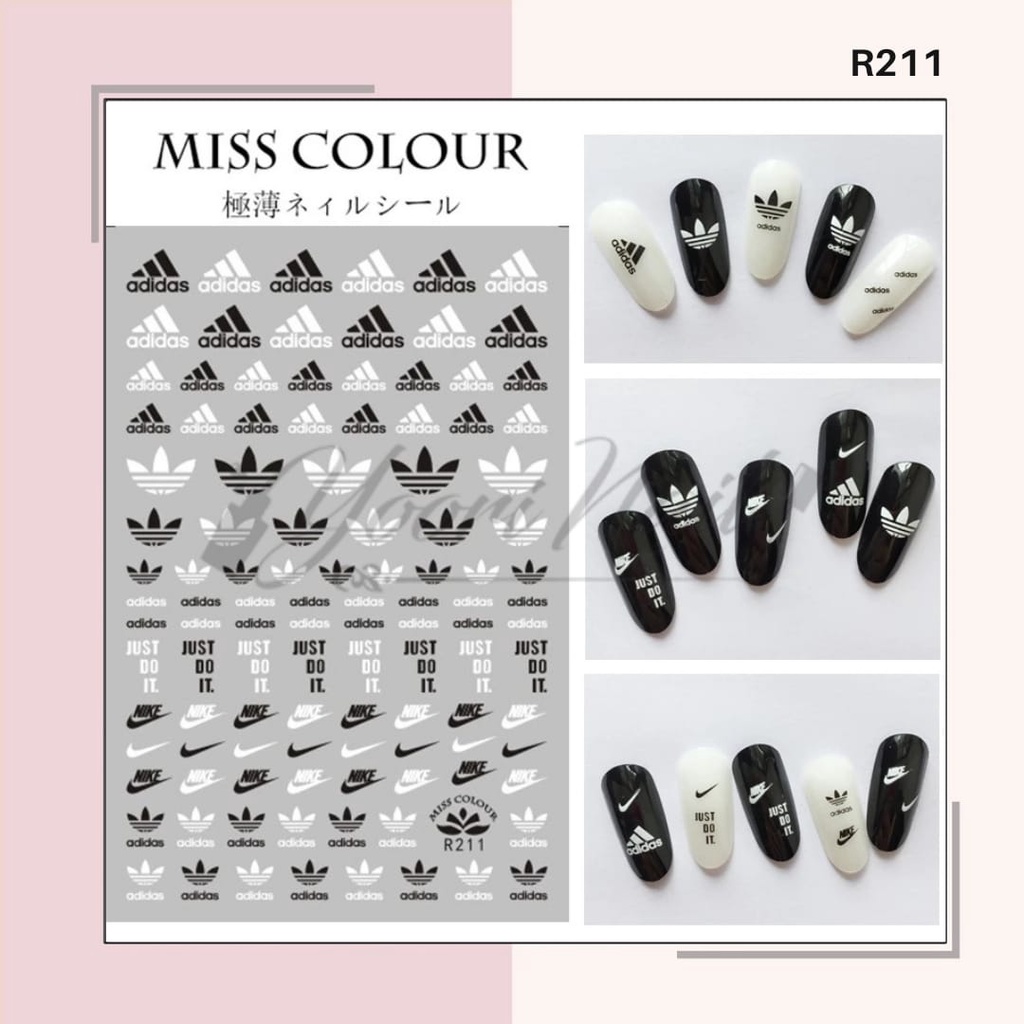 Nail Sticker Logo Brand Stiker LV Gucci Adidas Nike Channel Givenchy Stiker Kuku Brand Ternama