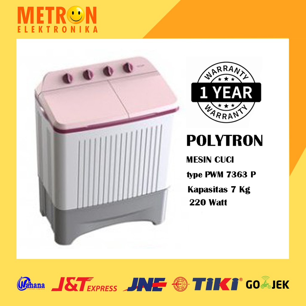 POLYTRON PWM 7363 P / PINK / MESIN CUCI SEMI 7 KG / PWM7363