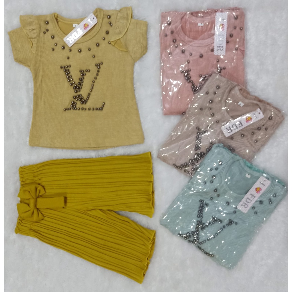 setelan kulot plisket anak Perempuan import