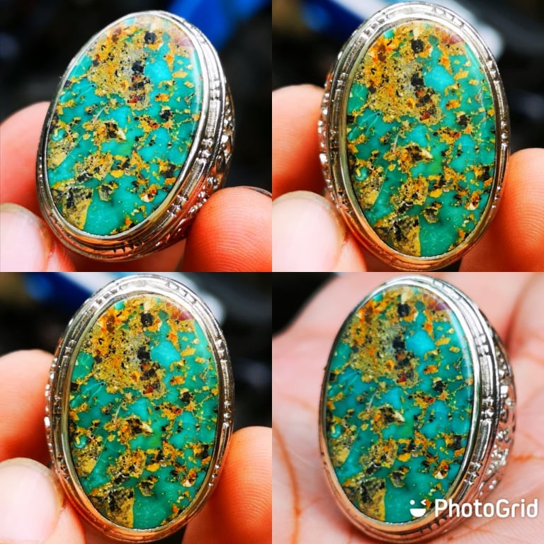 Batu Cincin Natural Batu Akik Pirus Persia Urat Emas Kuno Jaminan Asli 100% Semua Lab