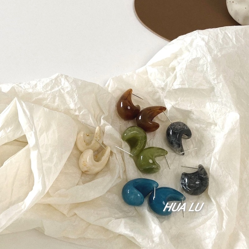 1Pair S925 Water Drop Resin Lady Earring Ear Studs Jewelry Accessory As Gift