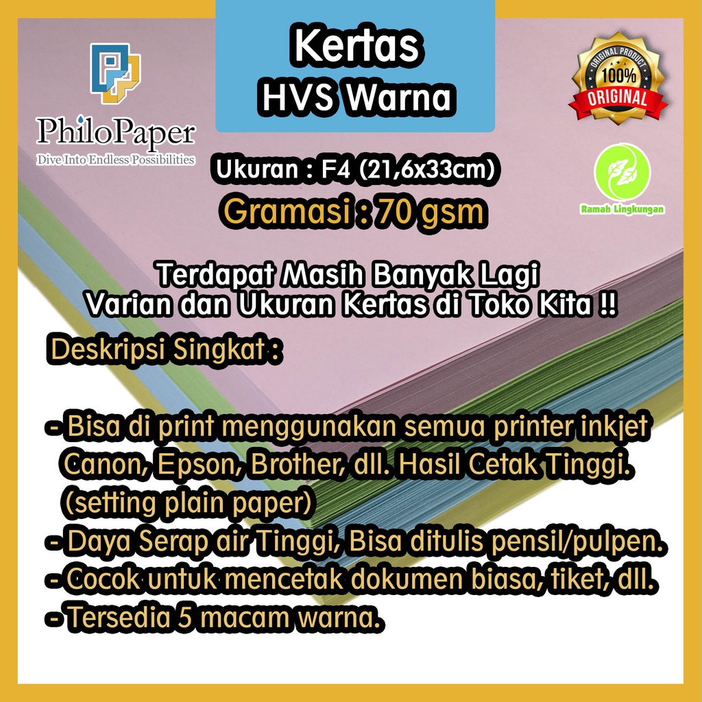 

Kertas HVS Warna 70 Gsm F4