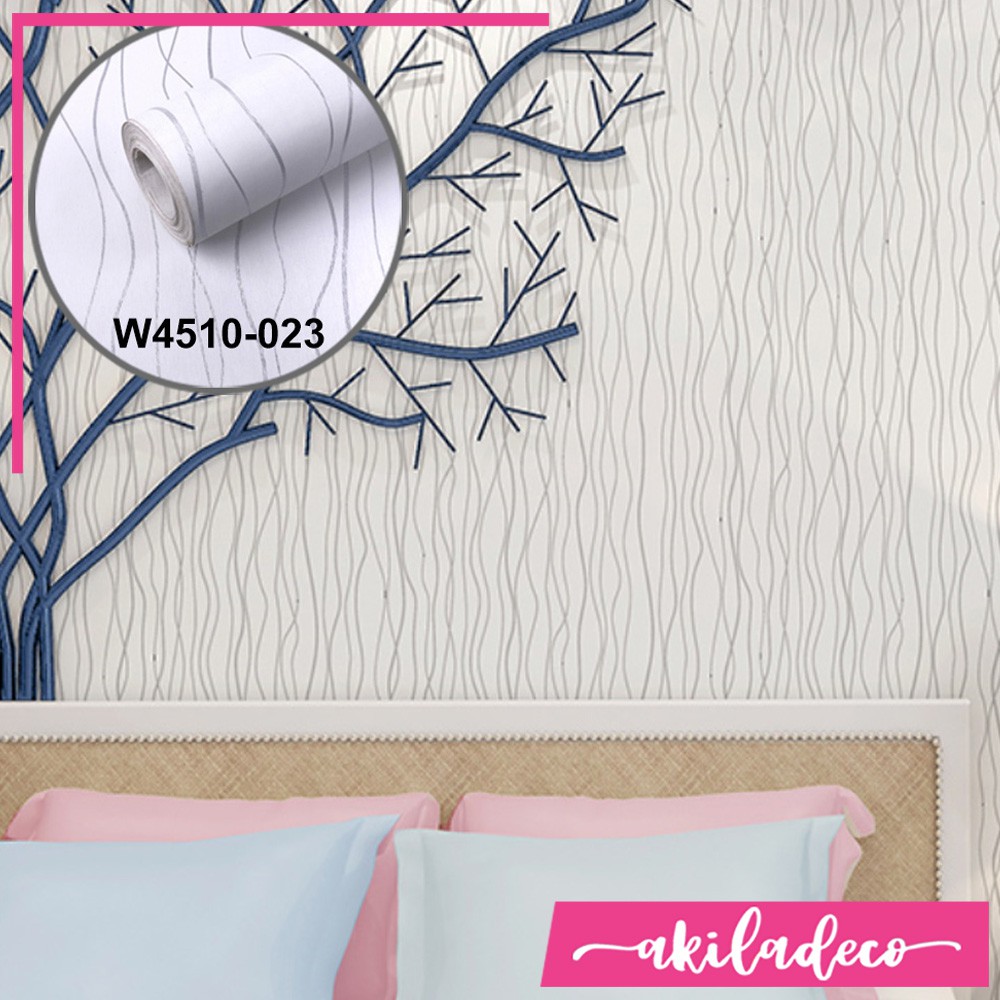 Wallpaper Sticker Dinding Rumah 10 M Minimalis PUTIH SALUR SILVER Stiker Tembok Kamar Ruang Tamu