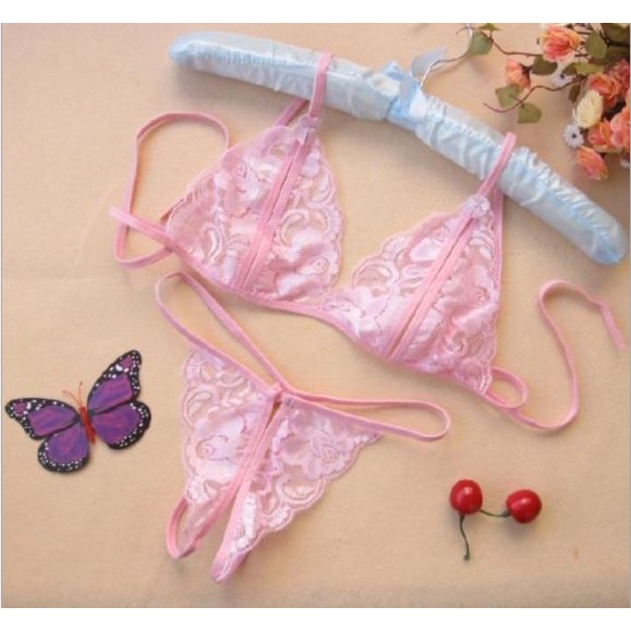 BV.ID BS001 Set BRA Lingerie Sexy Open Bust &amp; Celana Dalam Open Crotch Lace Transparant