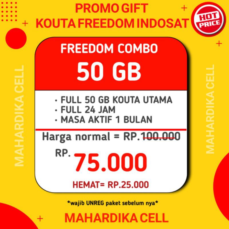 kouta Indosat murah 50GB FULL 24 JAM kouta utama