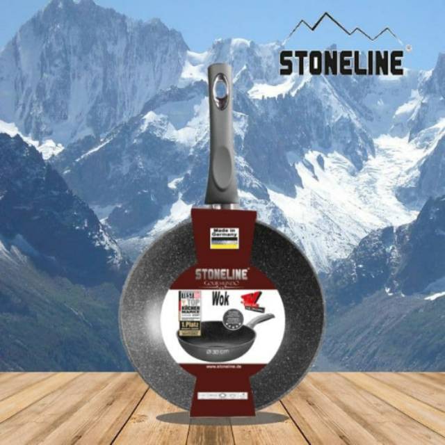 Stoneline Wok 30 + Lid Wok Anti Lengket + Tutup Kaca PFOA & PTFE Free