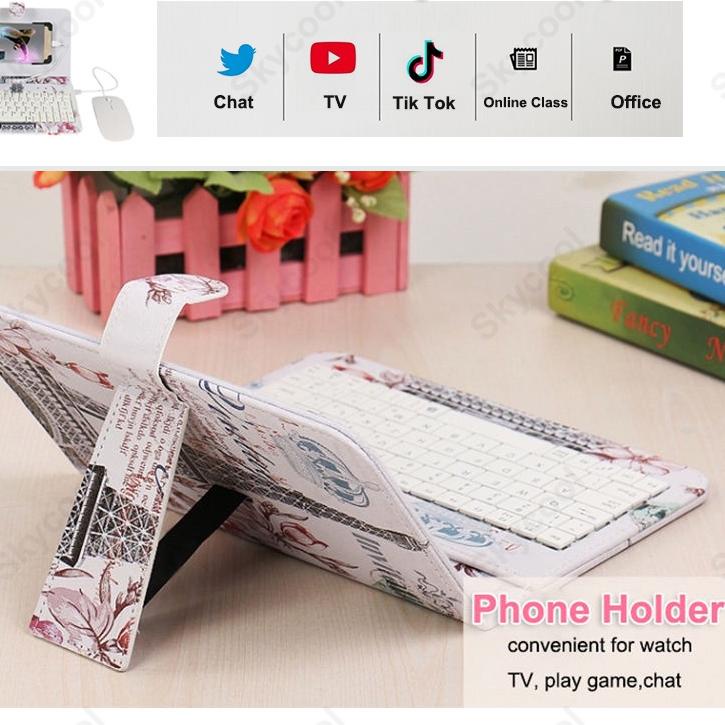 (PALING DICARI) Portable Keyboard dan mouse untuk hp Android dengan Lucu PU Kulit Kasus Mini Keyboar
