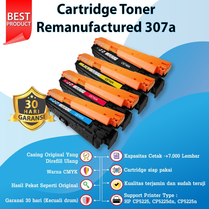 Cartridge Toner Compatible HP CE742A 307A Yellow, Printer HP Colour LaserJet CP5225 CP5225dn CP5225n