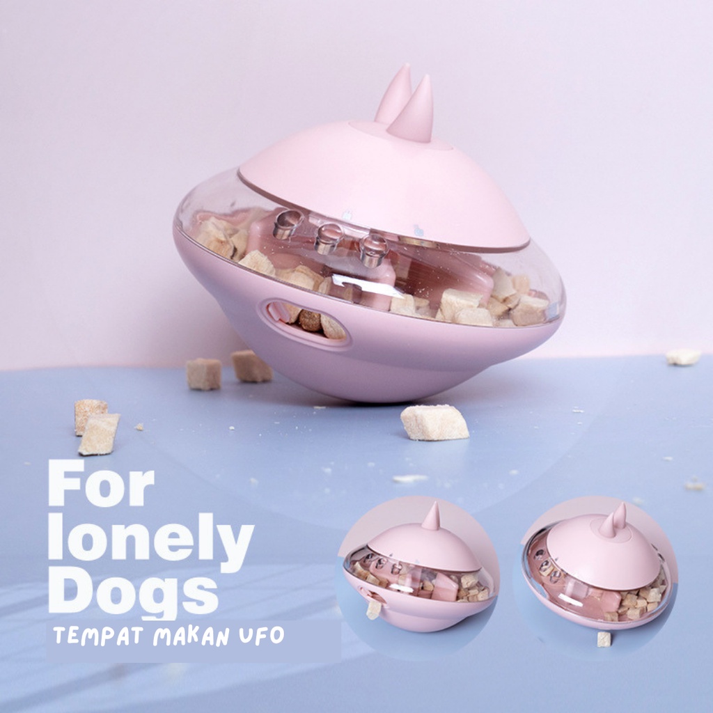 Mainan Lucu UFO Dispenser Makanan Treat Anjing Kucing Pet Toy Dog Cat food dispenser tempat makan kucing anjing