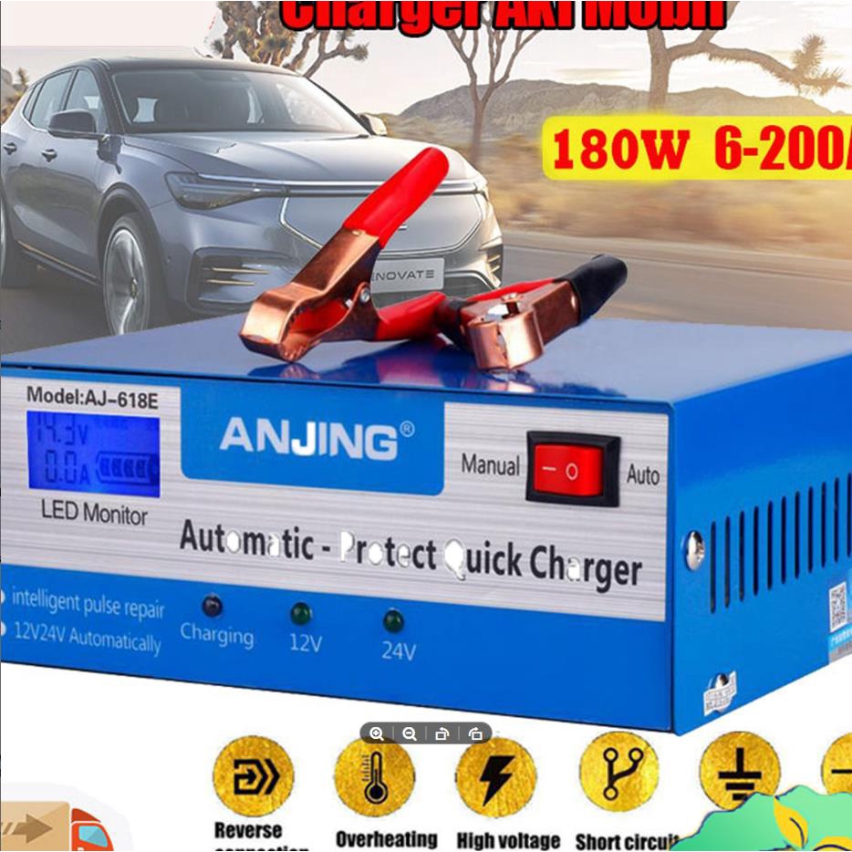 (dalam stok, dikirim dari jakarta)Pengisi daya baterai mobil dan sepeda motor universal Pengisi daya baterai mobil 12V / 24V, perbaikan pulsa komputer mikro mode ganda manual otomatis