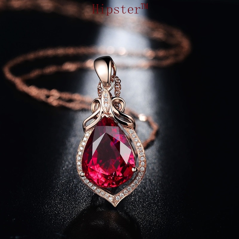 New Retro Personalized Hot Sale Red Crystal Drop Pendant Necklace