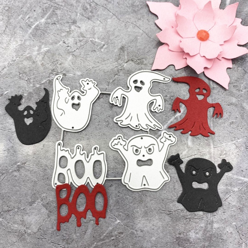 Cetakan Stensil Cutting Dies Motif Hantu Halloween Bahan Metal Untuk Scrapbook / Craft DIY