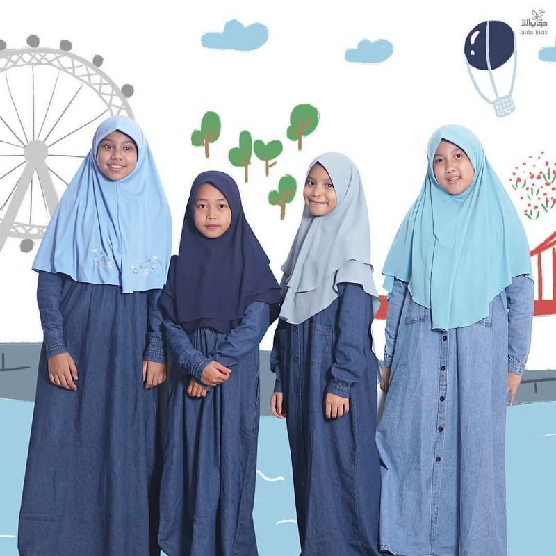 GAMIS DENIM KIDS / KEMEJA DENIM / GAMIS DENIM ALILA / SET COUPLE / HIJAB ALILA