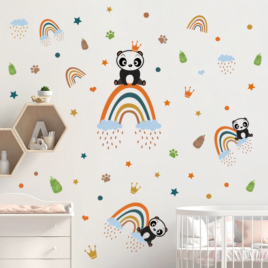 Stiker Dinding Motif Hewan Pelangi Dan Bintang Untuk Dekorasi Kamar Anak