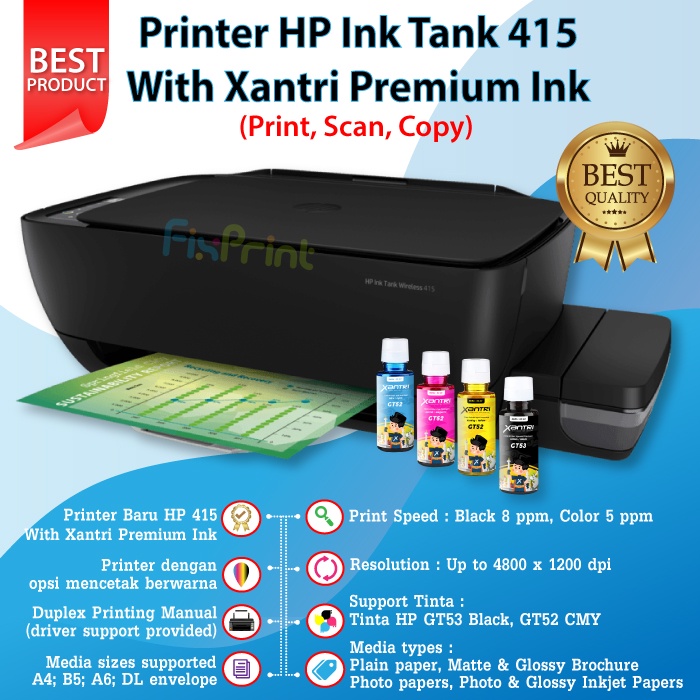 Printer Ink Tank HP 415 Print Scan Copy WiFi All-in-One Wireless With Tinta GT51 GT52 Support MAC OS