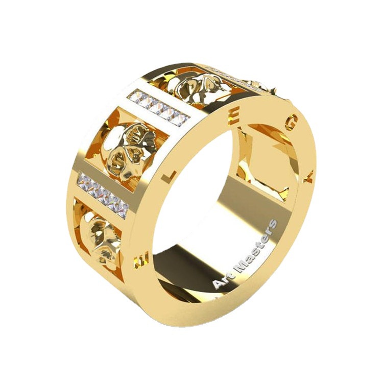 Cincin Desain Kepala Hantu Warna Emas Untuk Pria