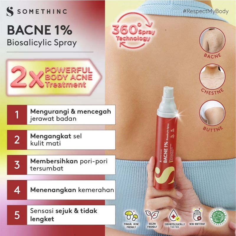 (GOSEND/COD) SOMETHINC BACNE 1% BIOSALICYLIC SPRAY - MENGHILANGKAN JERAWAT BADAN DAN JERAWAT PUNGGUNG