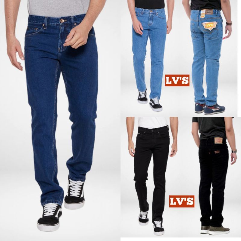 Celana jeans pria panjang standar reguler denim standar jins slim fit jeans bahan bagus Nyaman ufc lari Mma fitnes gym joging botol reguler santai kerja kantor proyek spv leader karyawan staff ori ganteng Promo awal tahun ramadhan sale lebaran idul fitri