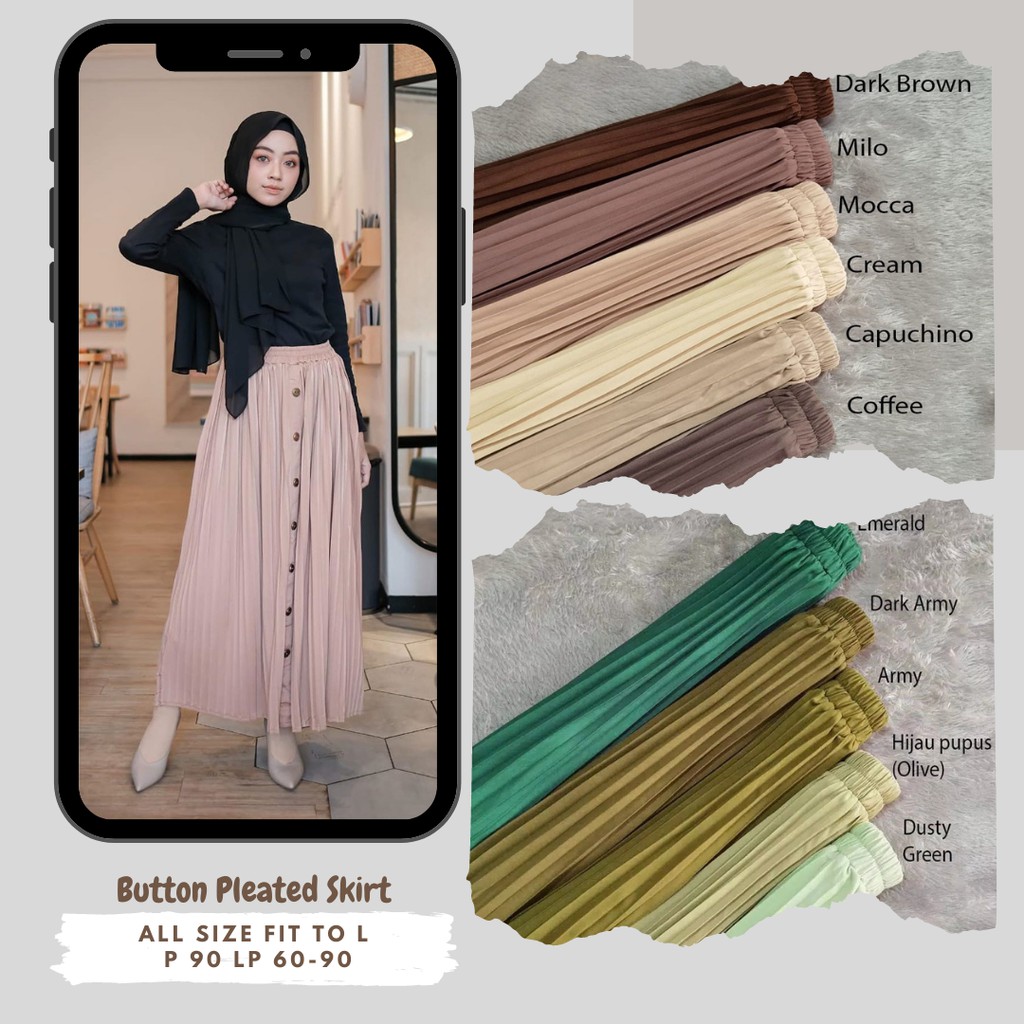 BUTTON PLEATED SKIRT/ROK PLISKET KANCING DEPAN/ROK PLISKET VARIASI/PLISKET IMPORT/PLISKET HYGET