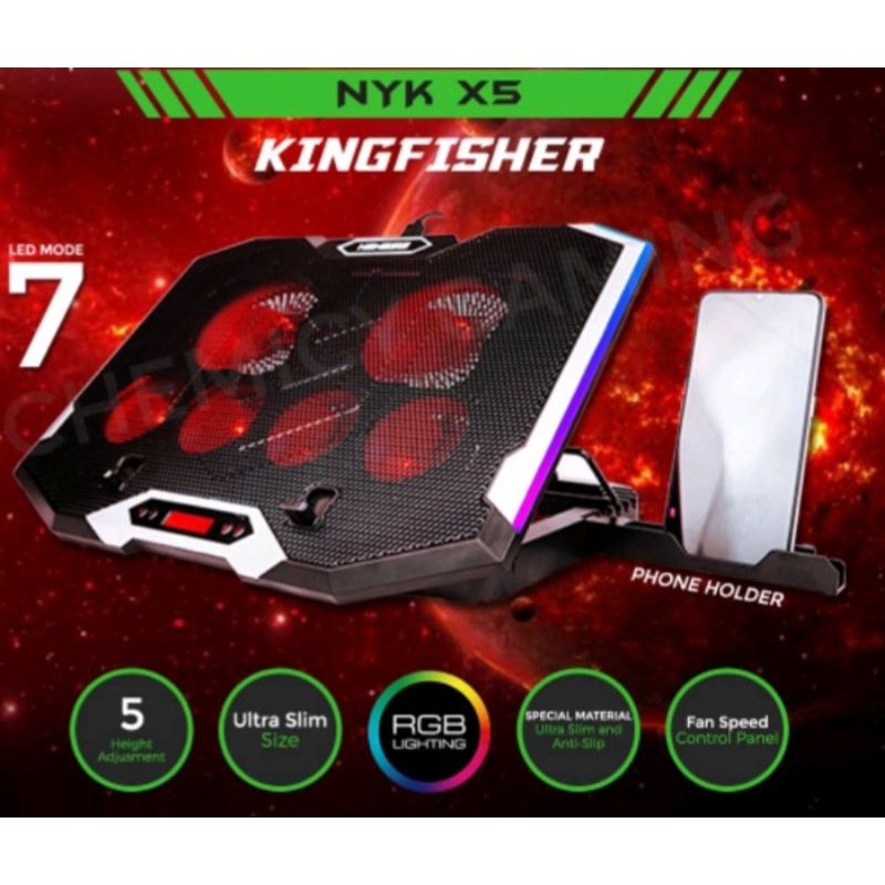 cooling pad laptop Nyk X-5  Kingfisher 6 fan RGB+holder Hp nyk original