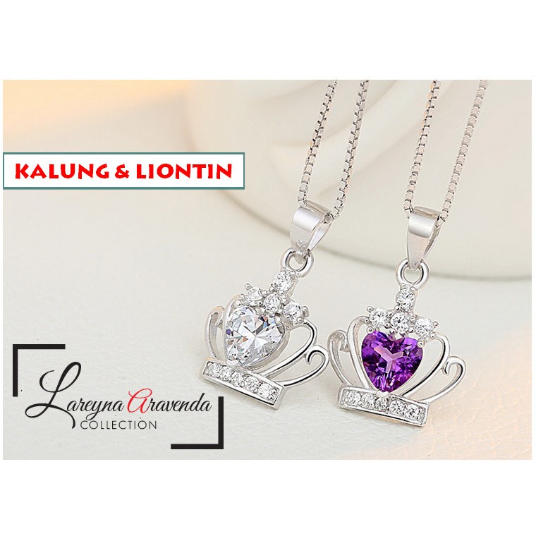 Kalung Wanita Titanium Liontin Model Mahkota Kristal Crystal Anti Karat Non Alergi KL047