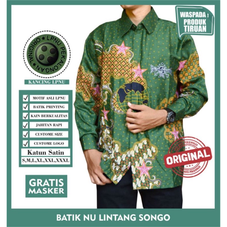 Baju Batik NU Original Motif Lintang Songo Katun Primis Premium - Kemeja Batik Pria Motif Resmi NU L