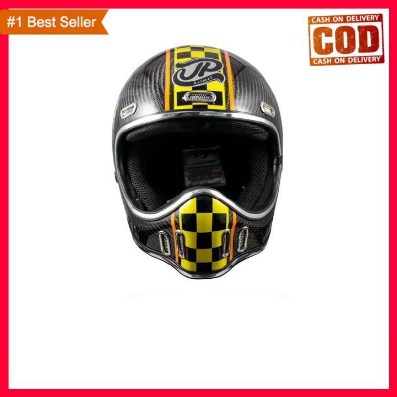 Helm JP Retro Carbon 02 Cakil Full Face Never Grows Old Yellow Glossy ( Cakil / JPX / Klasik)