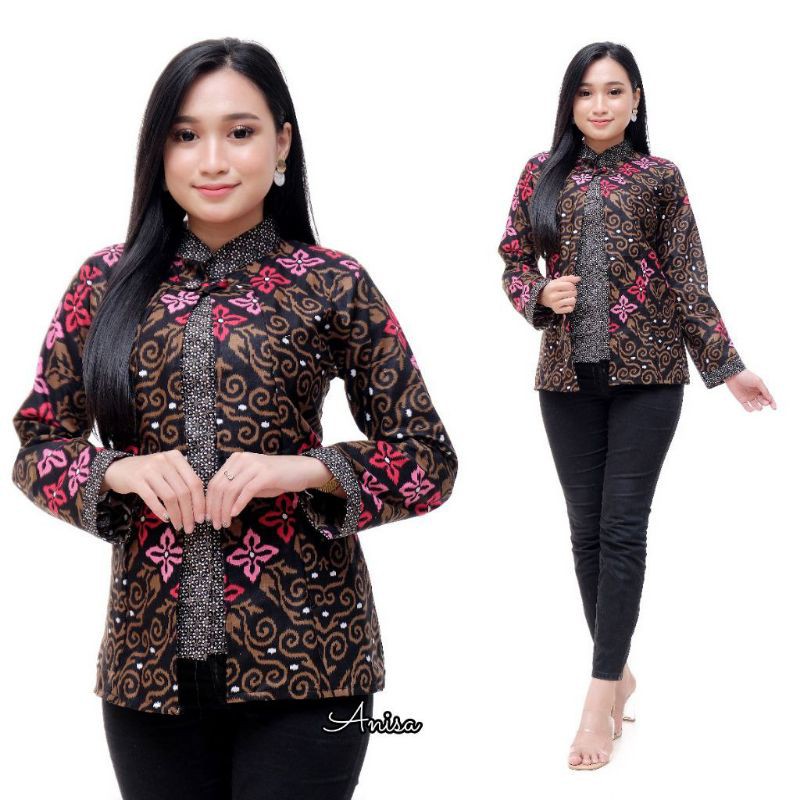 tey-17 Batik wanita ASJ SA HRB026 Kenongo Kemeja Tosca Pendek-H