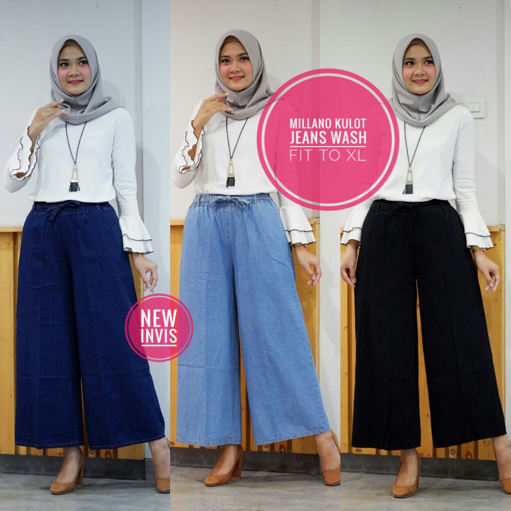 celana kulot panjang denim jeans wash milano new invis