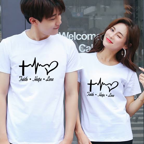 MYSTIQUE.ID-BAJU KAOS COUPLE DETAK HATI FAITH HOPE LOVE  T-SHIRT LUCU DAN AESTHETIC