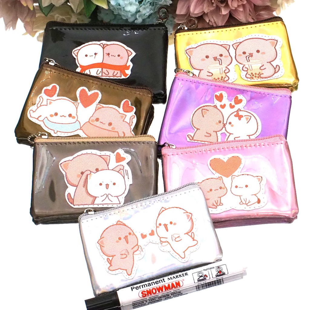 Dompet Koin Mini HOLOGRAM TEBAL HIGH QUALITY Cat In Love Tempat Uang Pouch Kantong Kartu