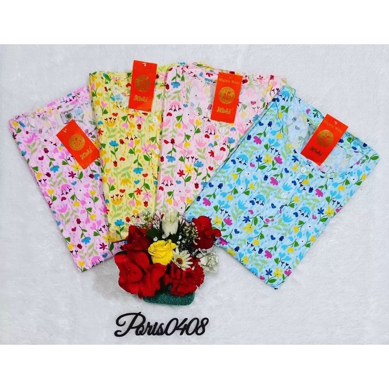 Baju Tidur HOKI Katun wanita Celana 3/4 (Flower ABC)