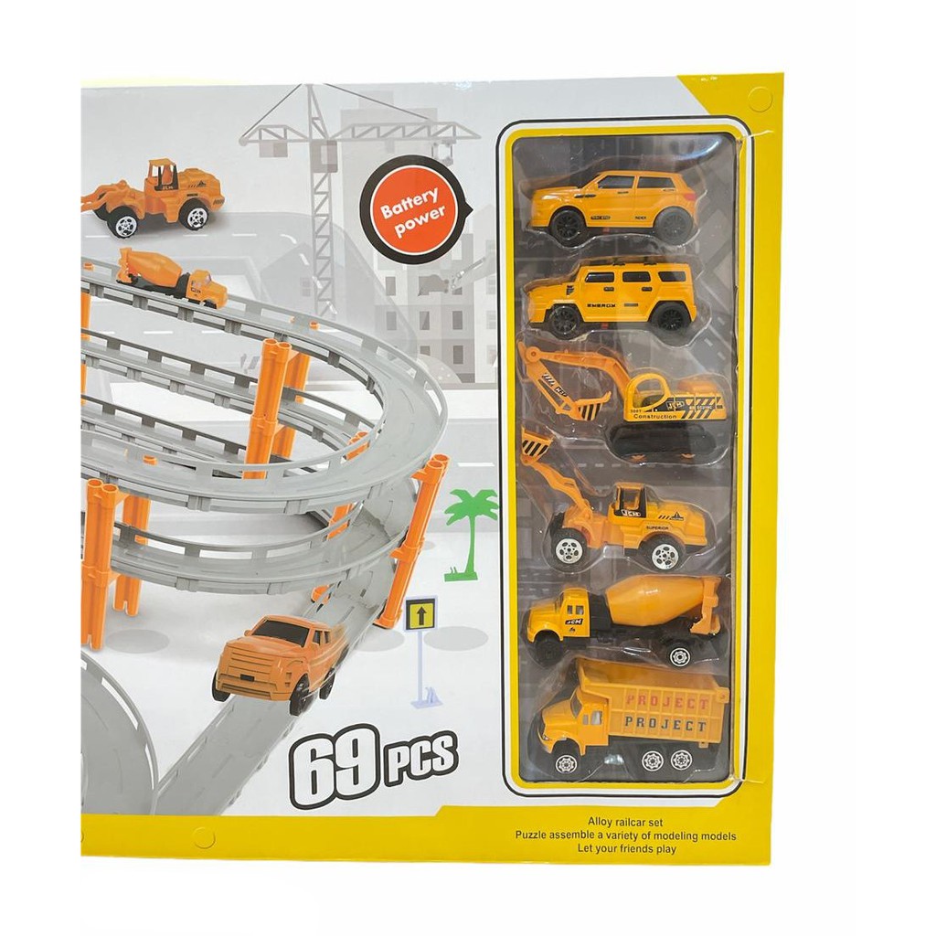 Mainan Anak Track Engineering Alloy Track Toy Car 69 Pcs Diecast Set