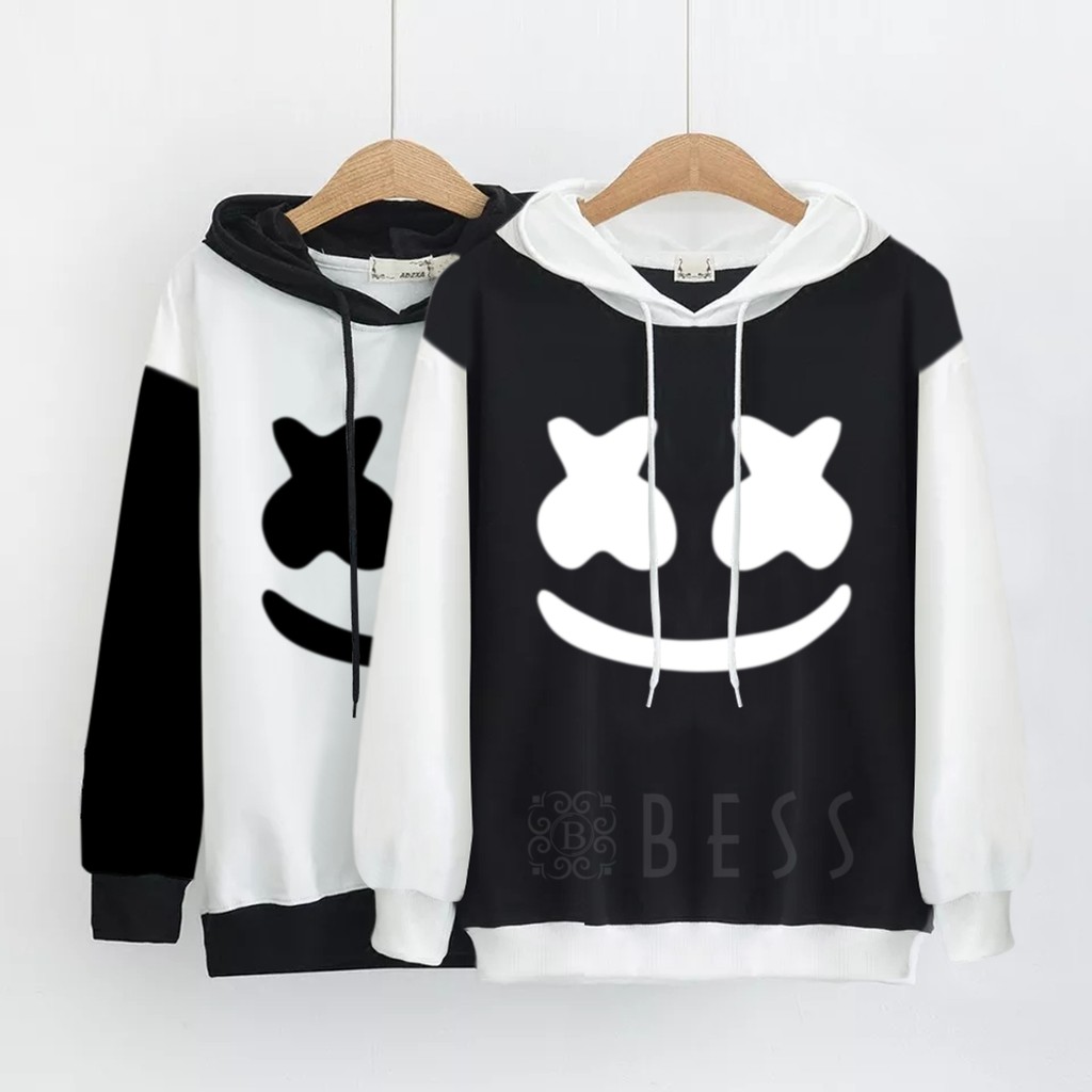 Sweater Hoodie Wanita Murah / Sweater Hoodie BLACK &amp; WHITE - MARSMELLO