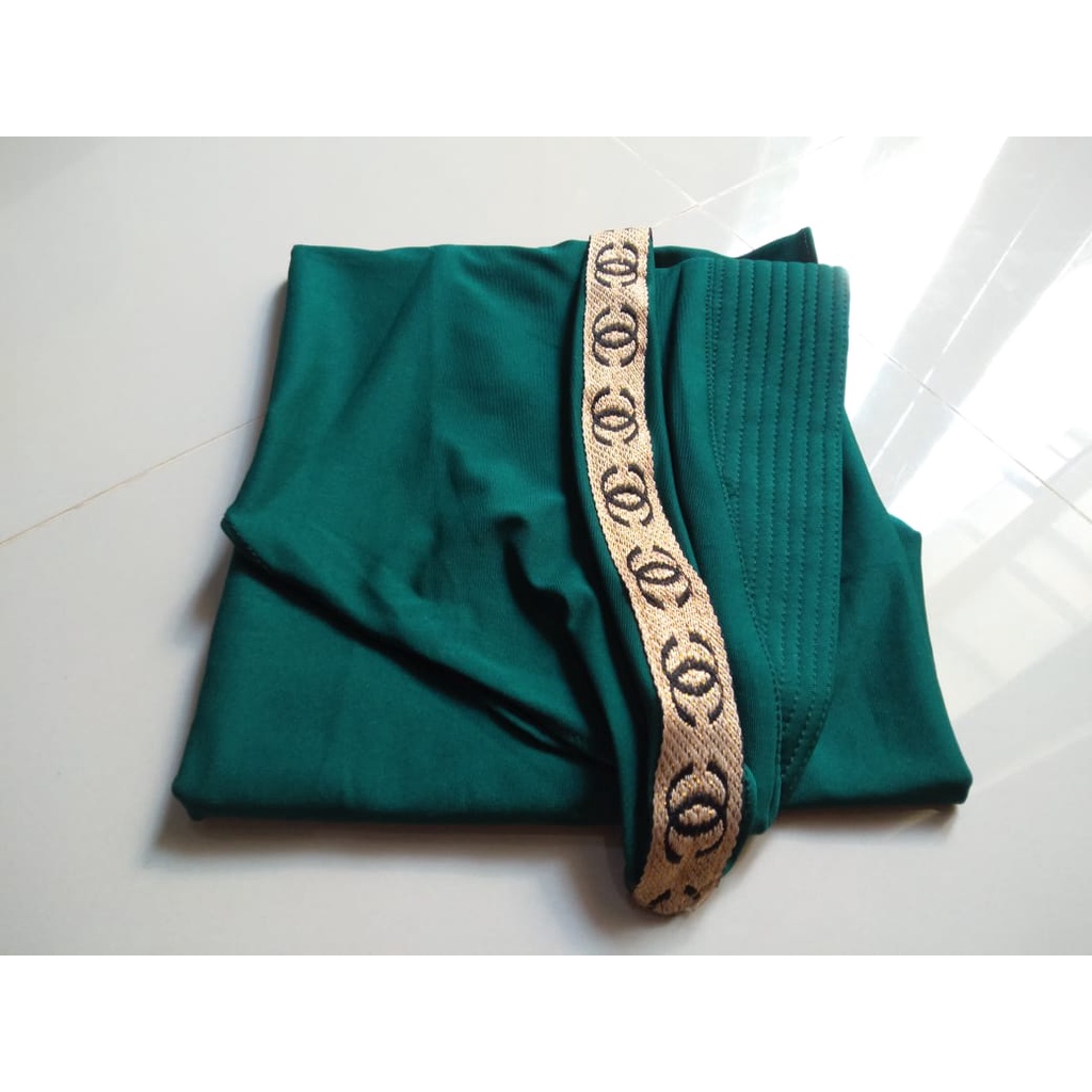 Jilbab instan Renda Channel Kerudung kekinian Bergo terbaru 2021 Hijab Dewasa syar'i-Hijau Botol