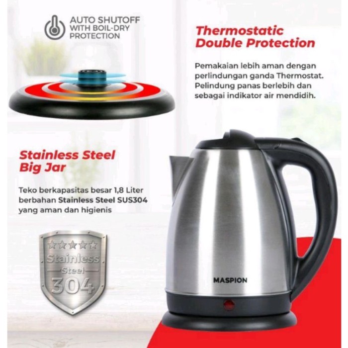 Kettle Listrik Maspion 1,8L MEK 1802KS 1802 KS Ceret Teko Pemanas Air