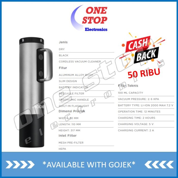 Vacuum Cleaner Modena VC0800 L Cordless Hitam 110x70x317mm 5800Pa