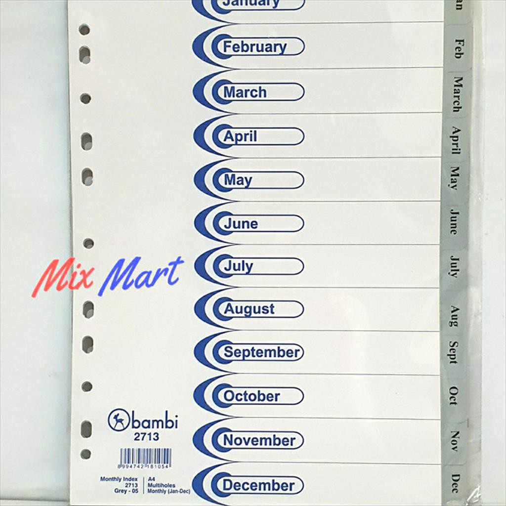 

Divider Bambi 2713 A4 12 pages Jan - Dec / Pembatas