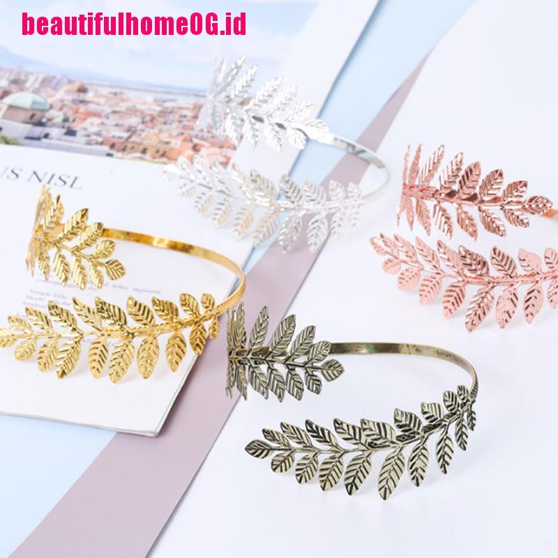 (R1Id &amp; Ready) Armband / Gelang Lengan Atas Model Daun Laurel Roman Warna Hijau Bahan Metal