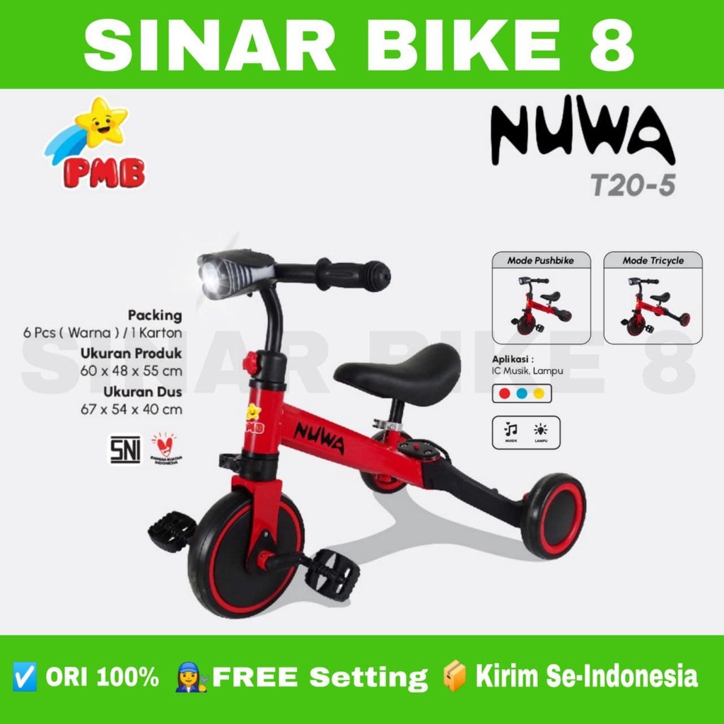 Sepeda Anak Balance Bike PMB NUWA T20-5 (3 In 1) dan T20-9 M (4 In 1) Musik Tricycle Toddler Anak