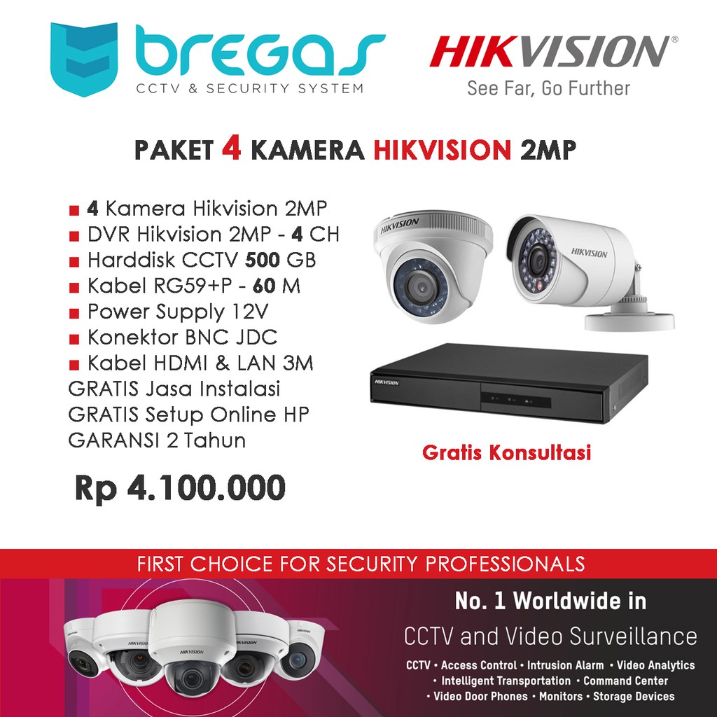 Paket Terima Beres 4 Kamera CCTV Hikvision 2MP Full HD 1080P Online HP