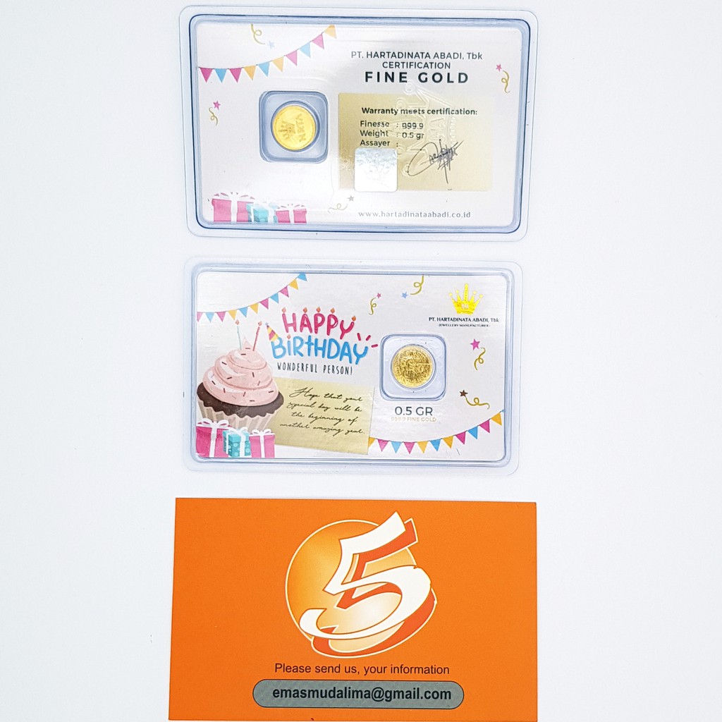 Emas Logam Mulia Hartadinata Edisi Happy Birthday Putih 0,5 0.5 Gram Gift Series Hadiah