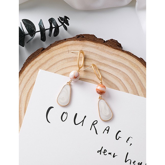 LRC Anting Tusuk Fashion Gold 925 Silver Needle Irregular Oval Bead Drop Earrings D28119