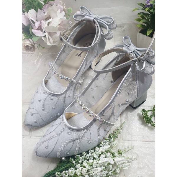 sepatu vilea silver  pita sepatu cantik 5cm tahu