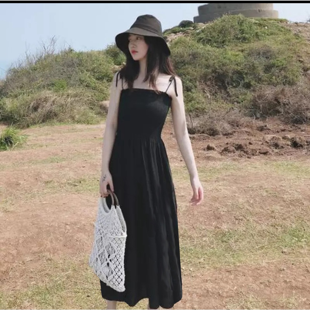 Dress Kerut Tali Panjang Korea Style Bahan Adem 849