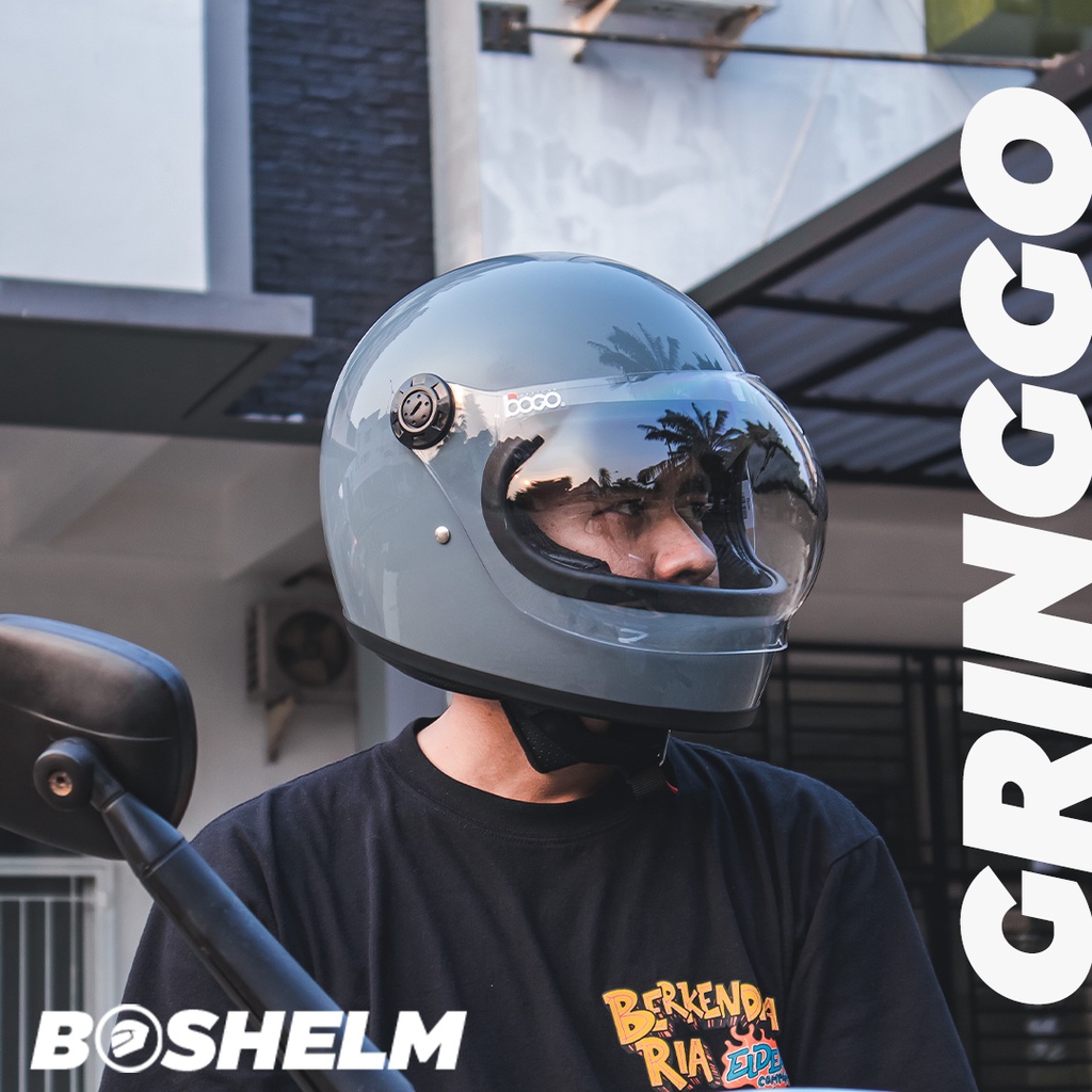 BOSHELM Helm Retro Fino Gringo OLD SCHOOL GREY Helm Cakil Full Face SNI