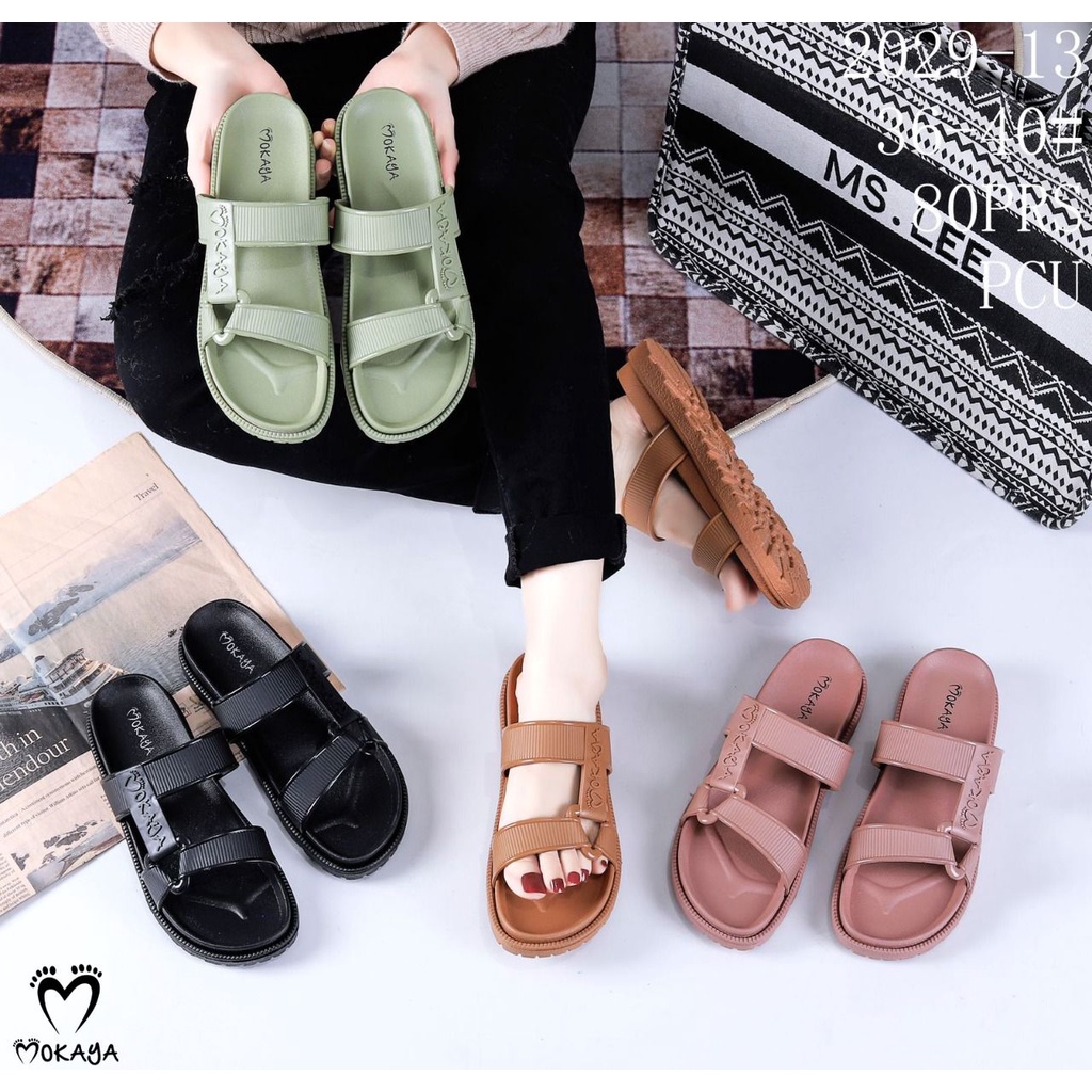 Sandal Slop Jelly Semi Gunung Sama Warna Ban Strip Mokaya Super Keren Elegant Cantik Casual Import Mokaya / Size 36-40 (2029-28/2029-B50)