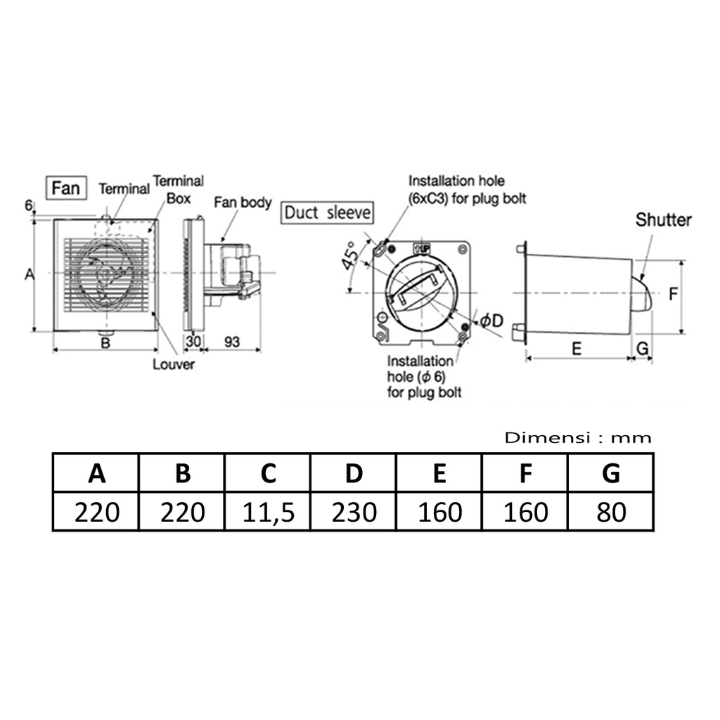 KDK 15EGSA Ceiling Mount Exhaust Fan 6 Inch KDK 15-EGSA Plafon