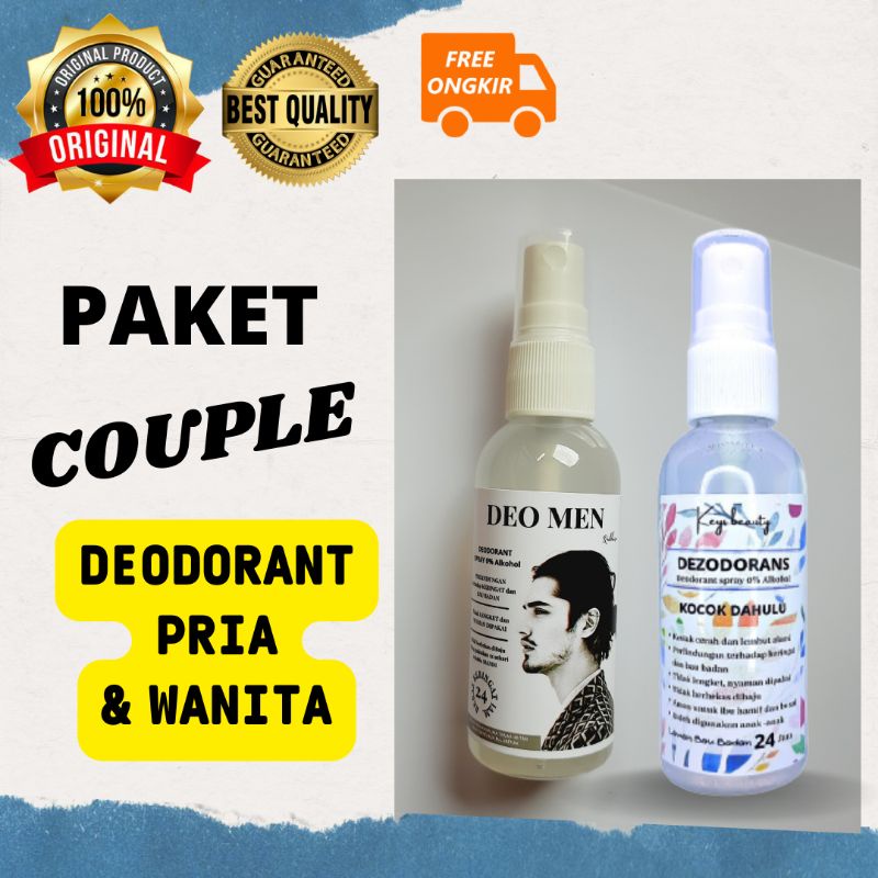 Paket couple deodoran pria dan wanita penghilang bau badan dan ketiak basah keringat berlebih bau pada kaki memutihkan ketiak halal tanpa alkohol organik natural ampuh 24 jam tahan seharian