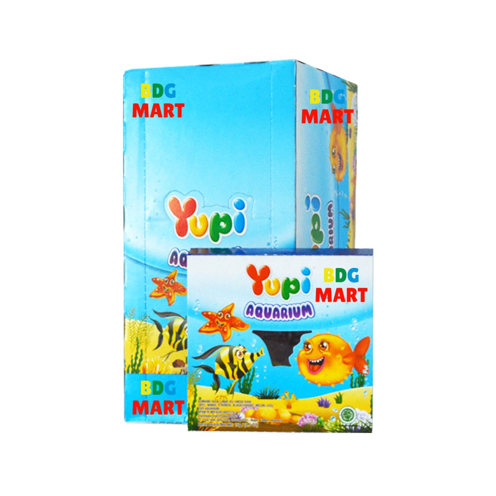 BOX Yupi Aquarium Permen Jelly Kenyal Berbagai Bentuk Jenis Ikan Disukai Anak - 12 x 15gr